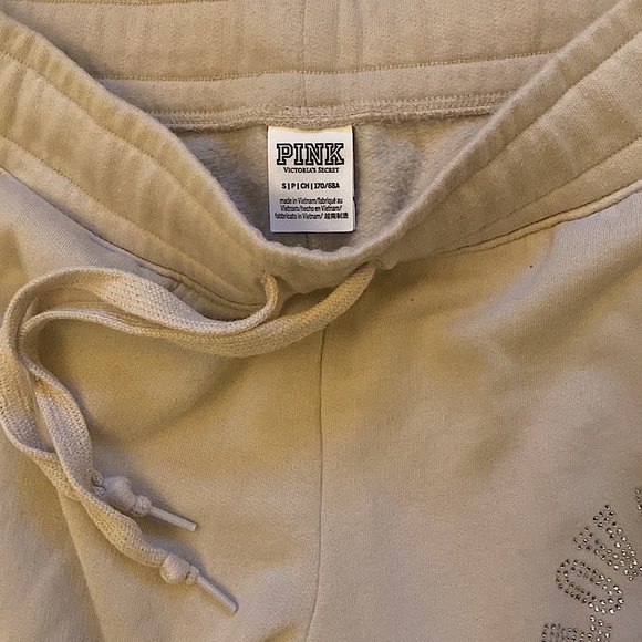 PINK Victoria’s Secret • Cream Colored Bedazzled Joggers - Picture 3 of 5